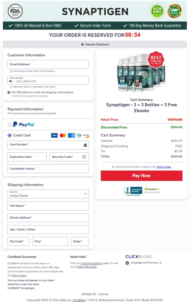 Synaptigen Official Website Secure Order Page